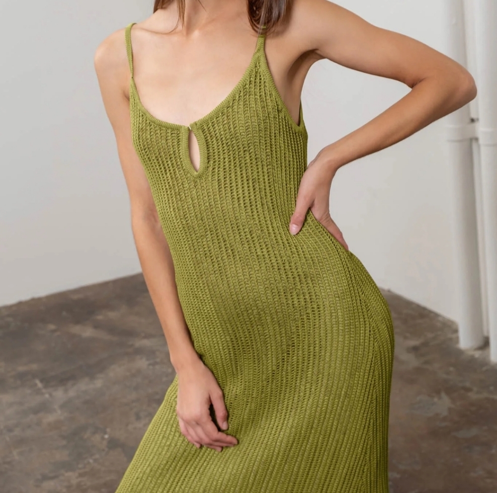Moon River Olive Green Midi Dress